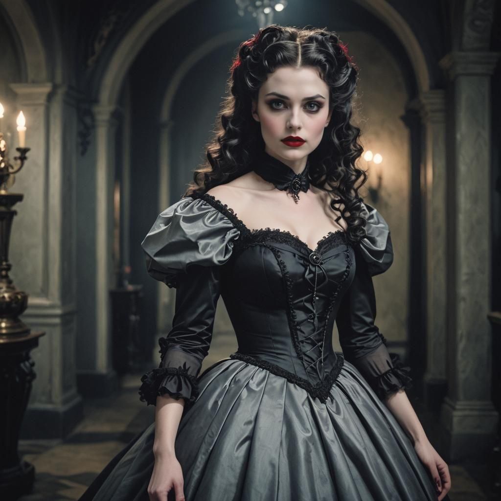 Elegant Vampire in Victorian Gown