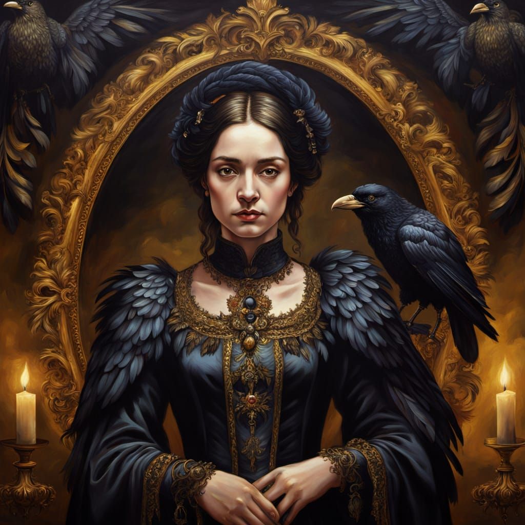 Renaissance Woman with Raven in Baroque Style