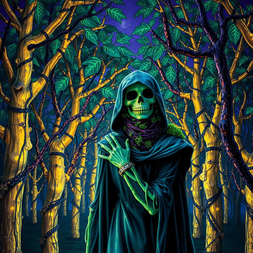 Jack Skellington in Bioluminescent Grove, Art Nouveau Style