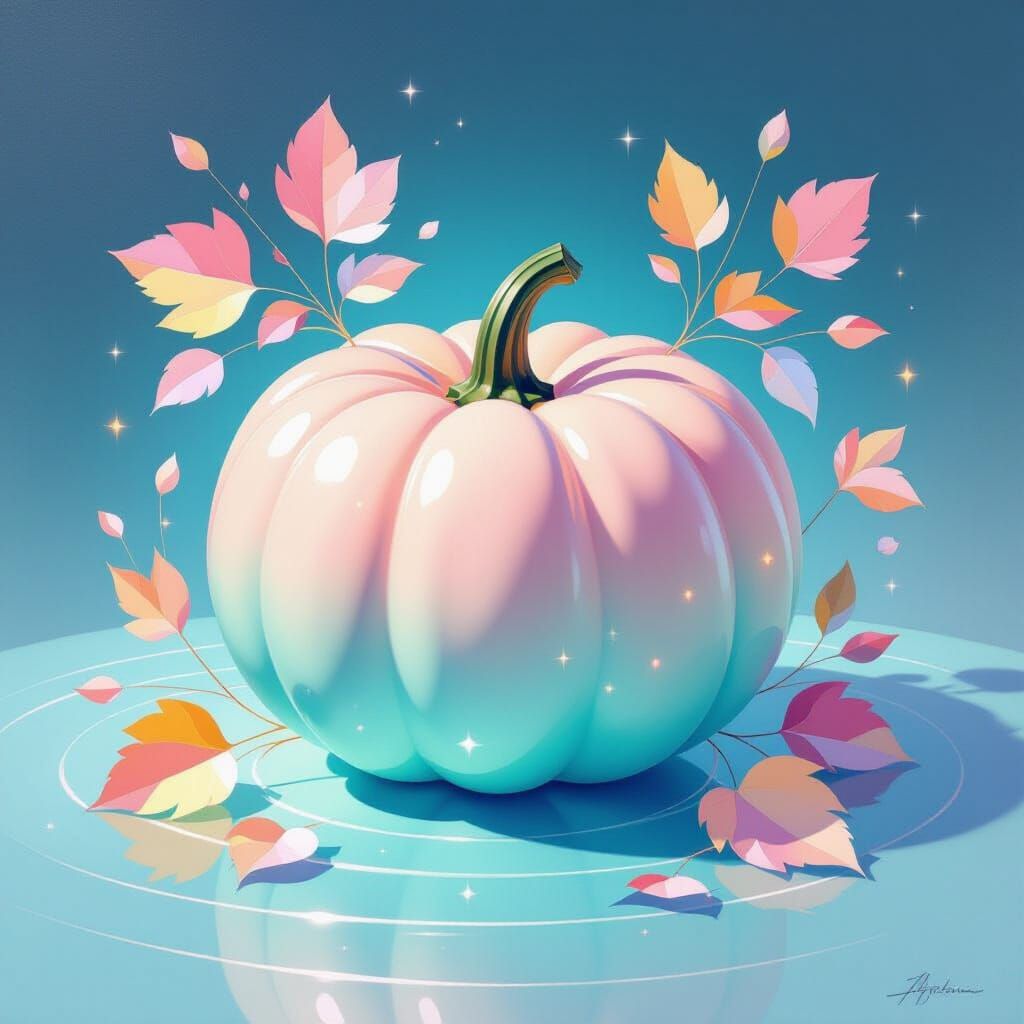 Ethereal Autumn Pumpkin Centerpiece: Minimalist Pastel Paint...