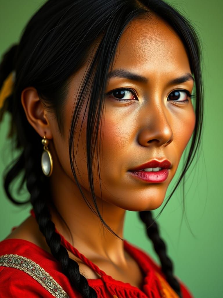Native American Woman Portrait in Vintage Film Style