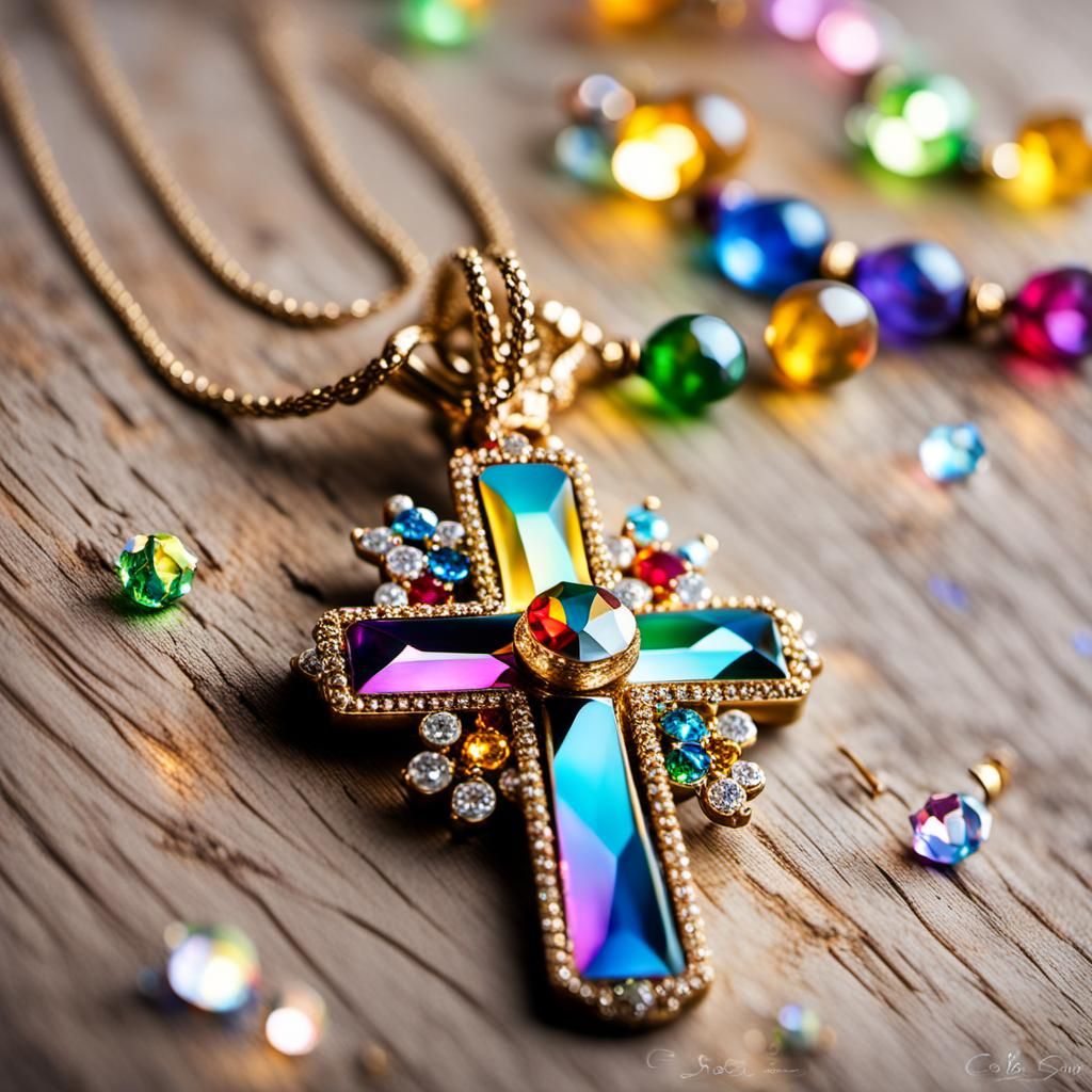 Golden Orb with Rainbow Crystal Cross