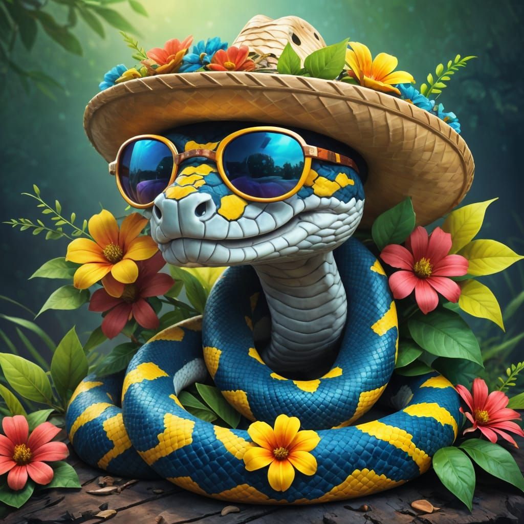 Colorful Snake in Sombrero with Flowers