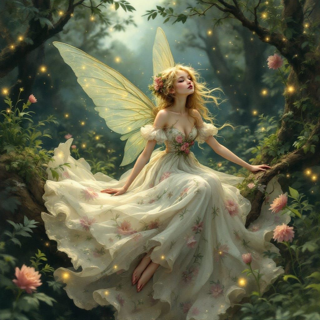 Ethereal Fairy in Whimsical Woodland Scene