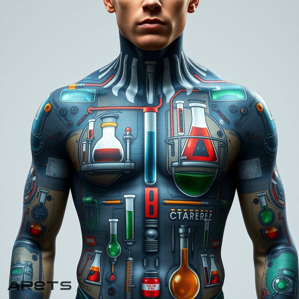 Futuristic Science Lab Body Paint in 8k