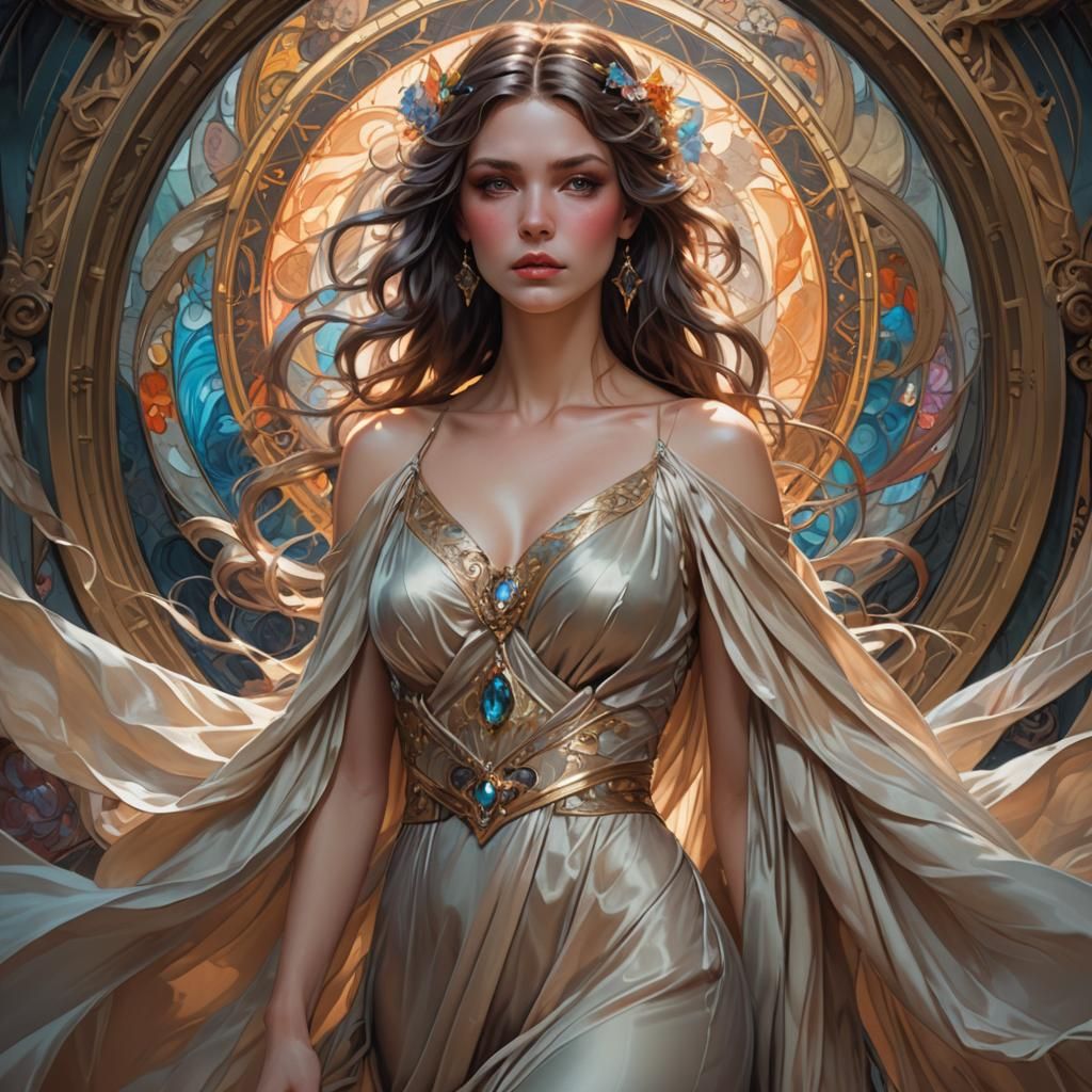 Beautiful Woman in Silk Gown: Hyperdetailed Fantasy Portrait