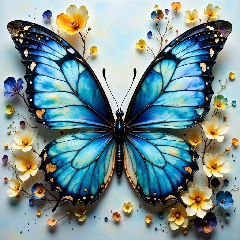 Powder Blue Butterfly in Hyperkraximalist Style