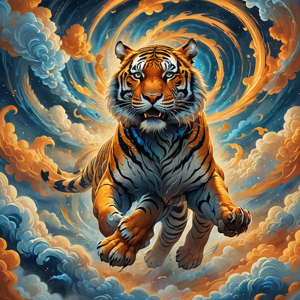 Majestic Air Tiger Soaring Through Mystical Vortex