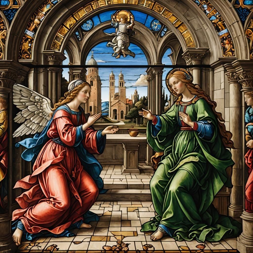 Annunciation in Stained Glass Style