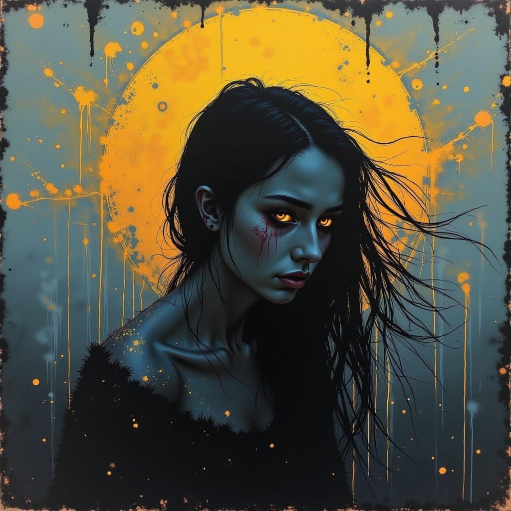 Vampire's Bittersweet Sunrise in Cyberpunk Atmosphere