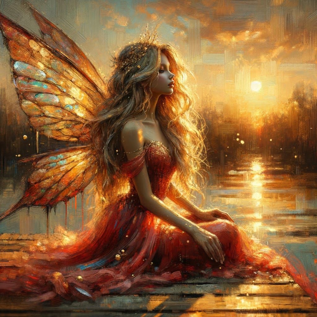 Fairy Princess on Dock at Sunset, Matte Painting