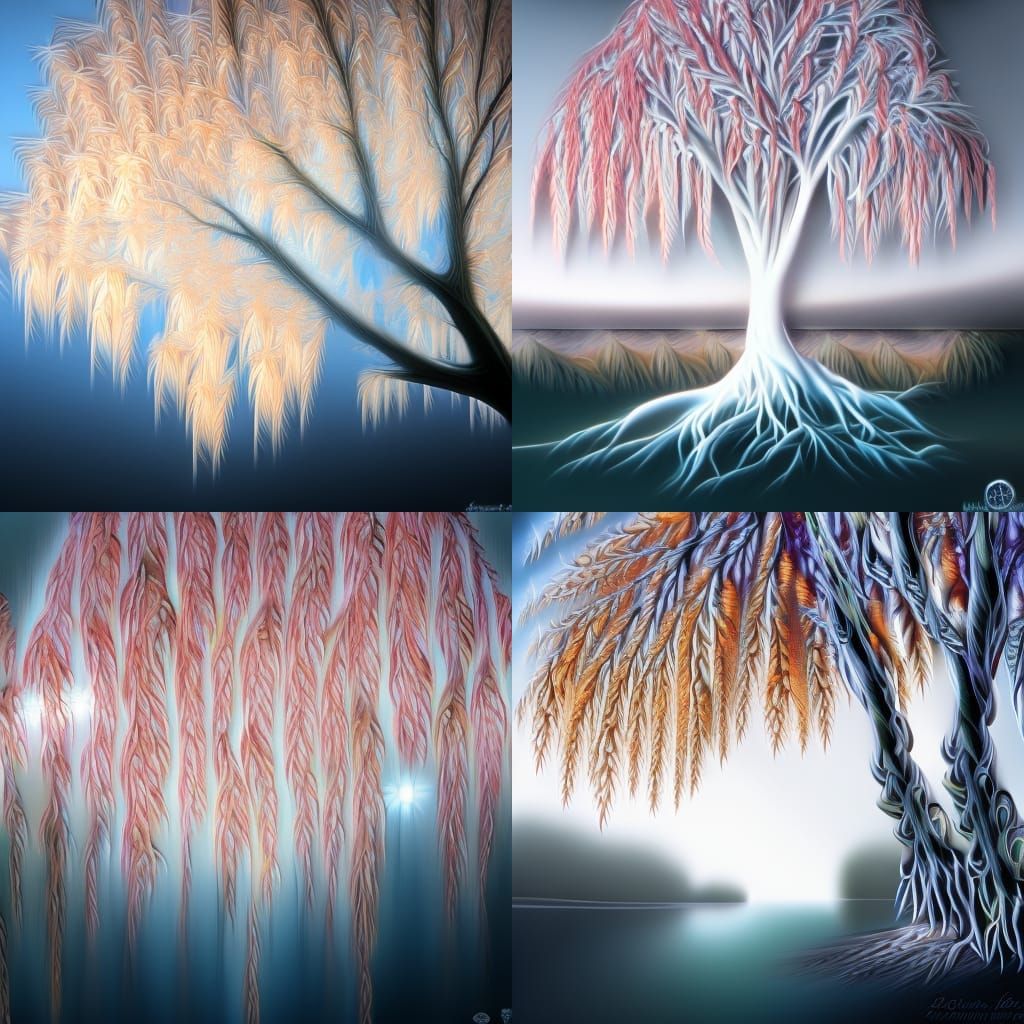 Angelic White Weeping Willow with Fractal Branches