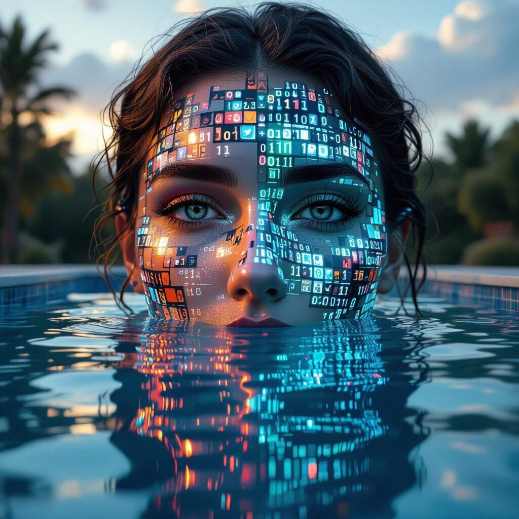 Digital Pool Reflection of Chaotic Mosaic Face