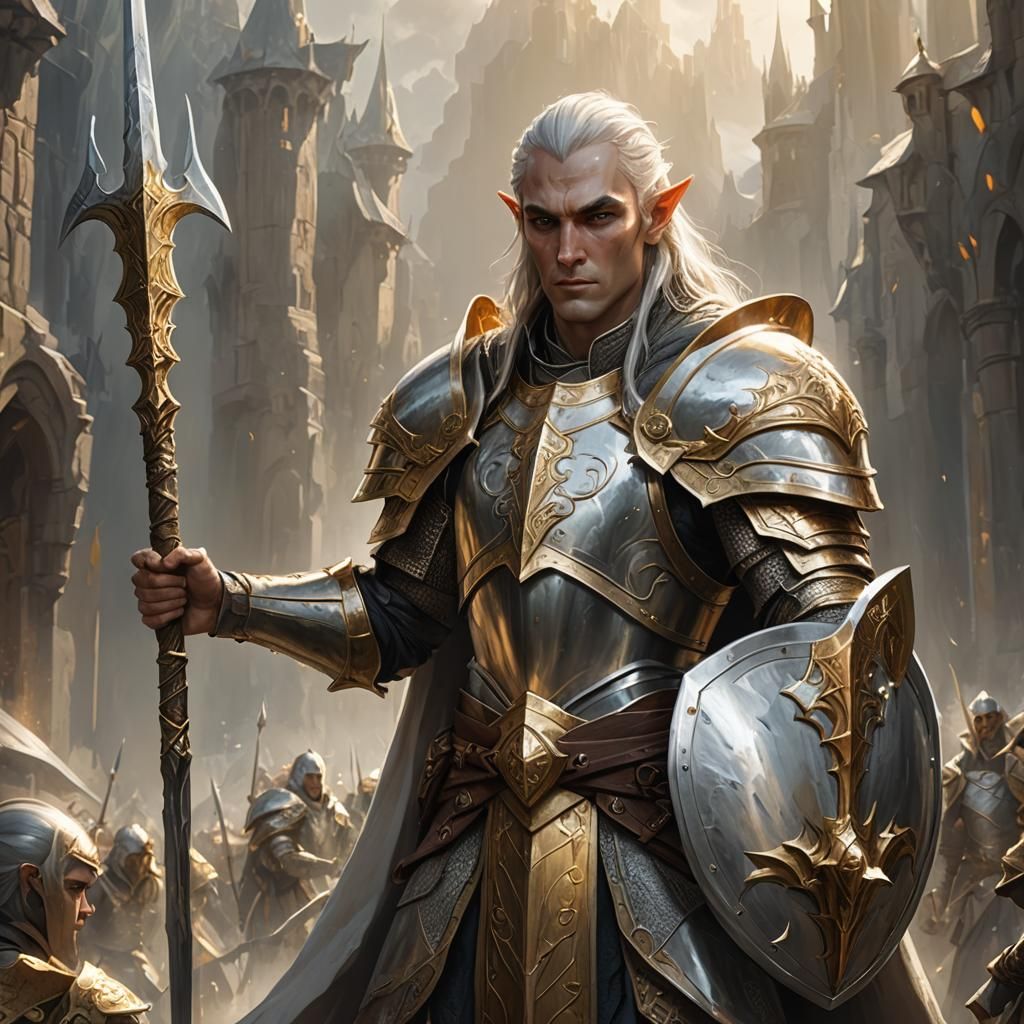 High Elf Paladin with Spear and Shield