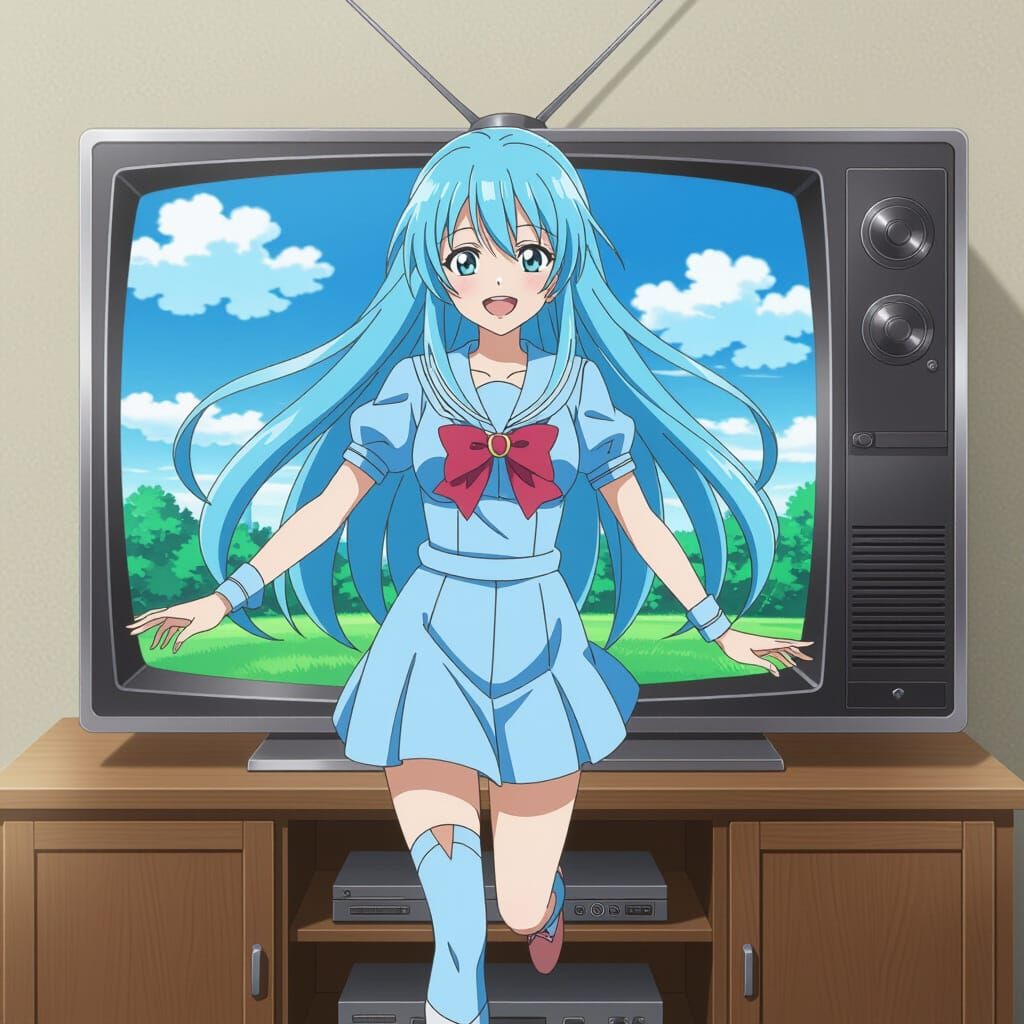 Anime Woman Emerges From TV Screen