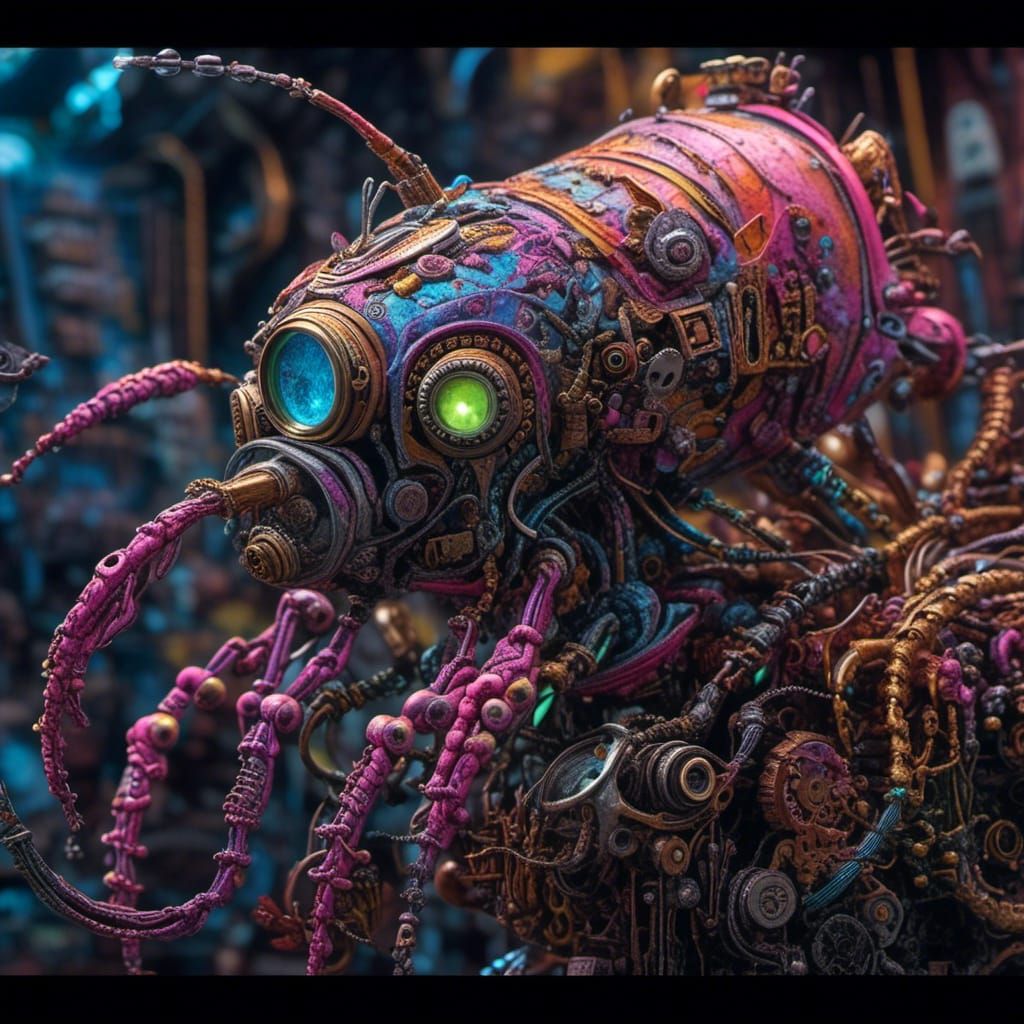 Glowing Alien Hybrid in Liquid Steampunk Scene