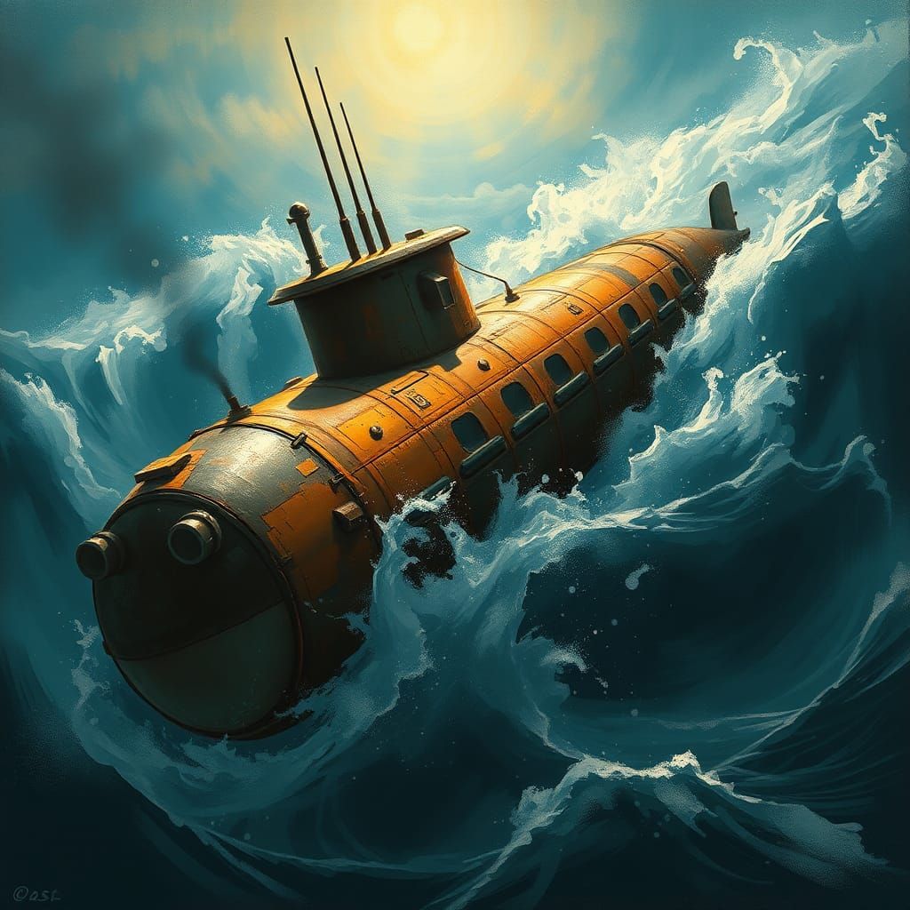 Vintage Diesel Submarine Breaks Ocean Surface
