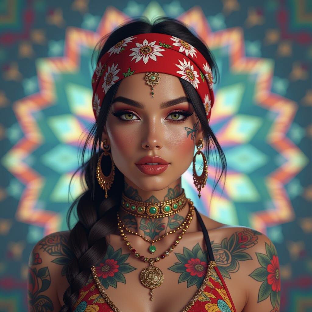 Futuristic Tattooed Chola Portrait in Gritty Surrealism