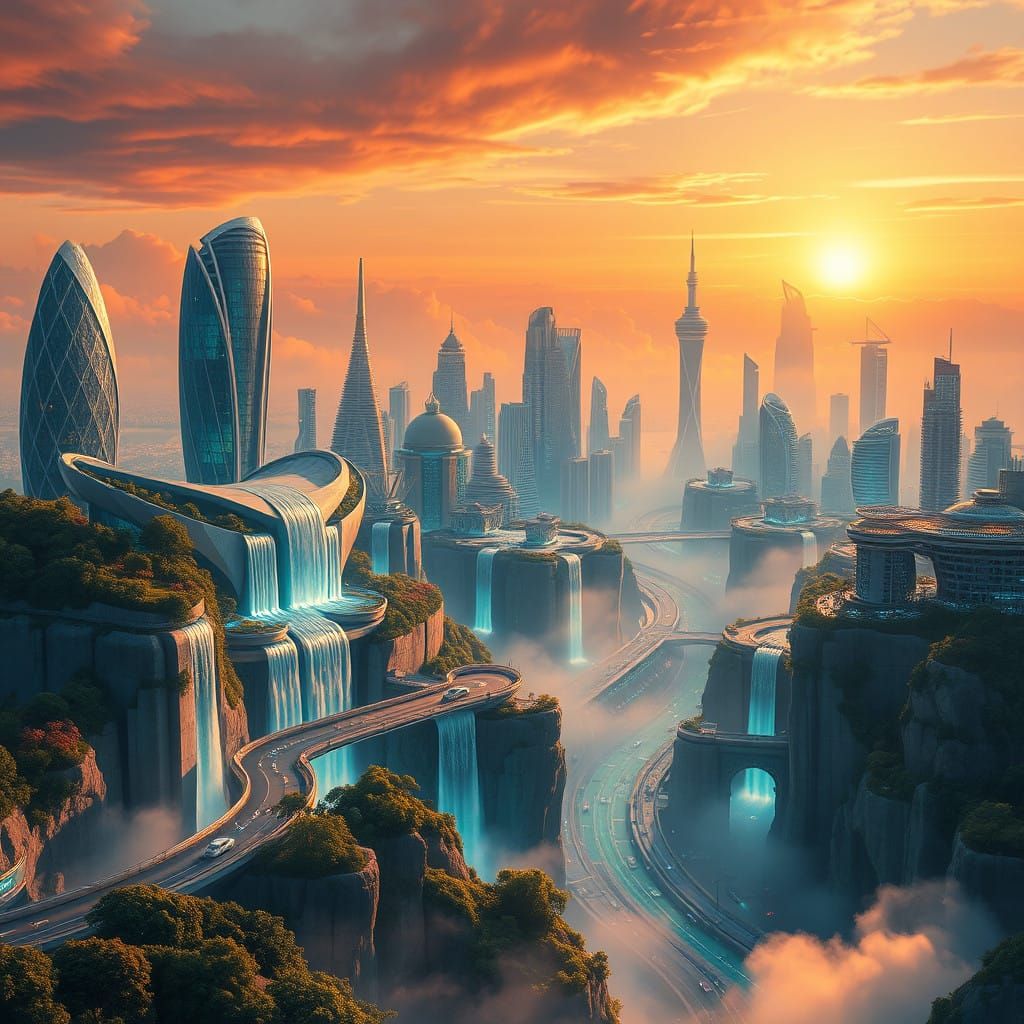 Surreal Cityscape in Ethereal Clouds