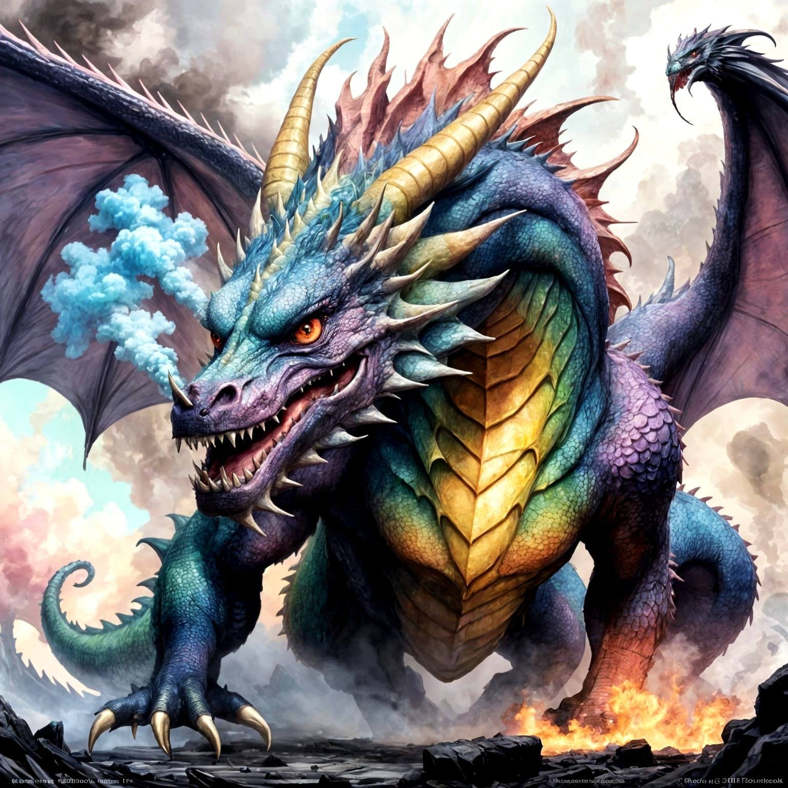 Menacing Multicolored Dragon in Pastel Shades