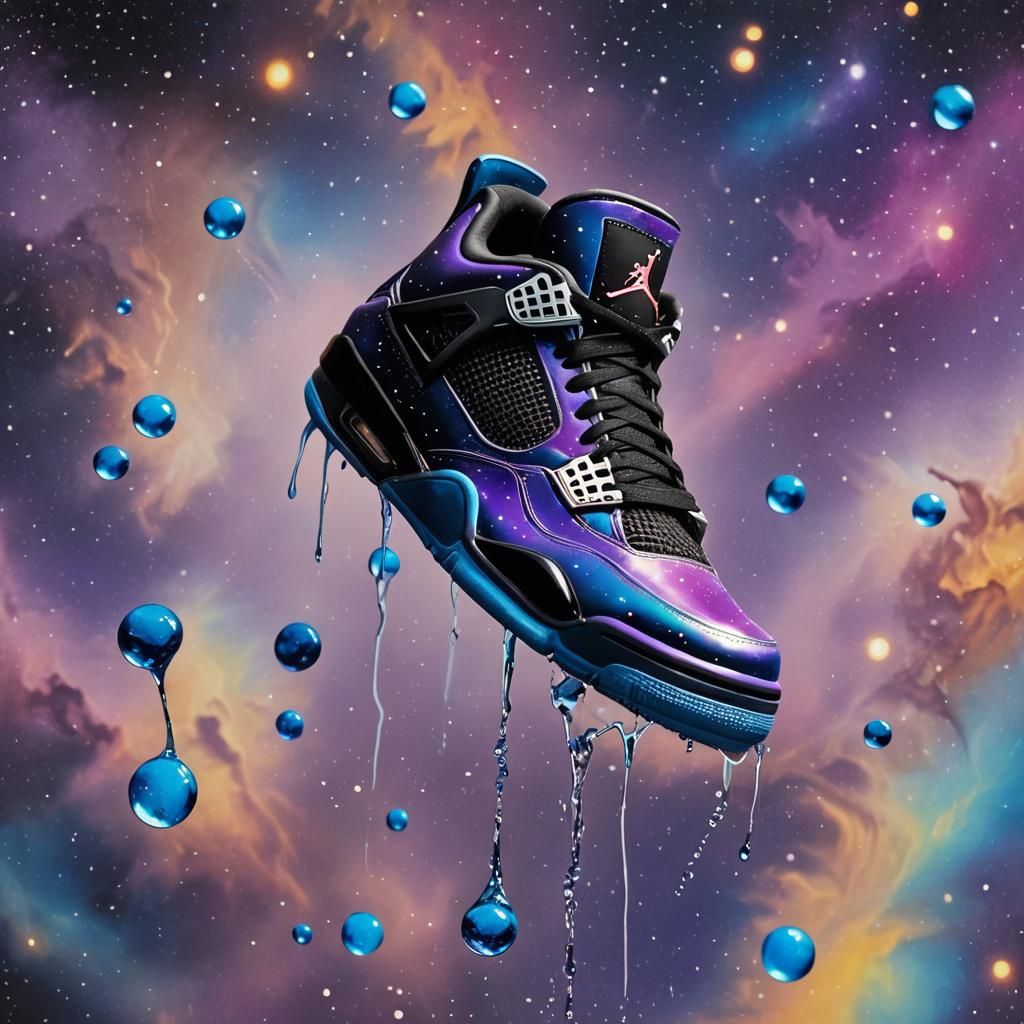 Air Jordan 4 Floating in Space as Surrealist Oil Painting