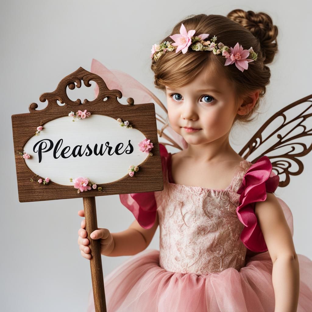 Fairy Princess Holding a 'Pleasures' Sign