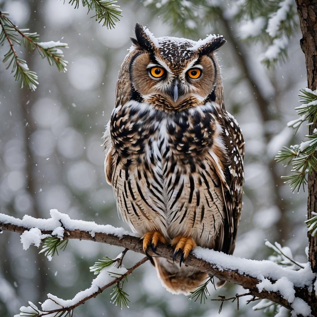Siberian Owl Portrait in Winter Wonderland