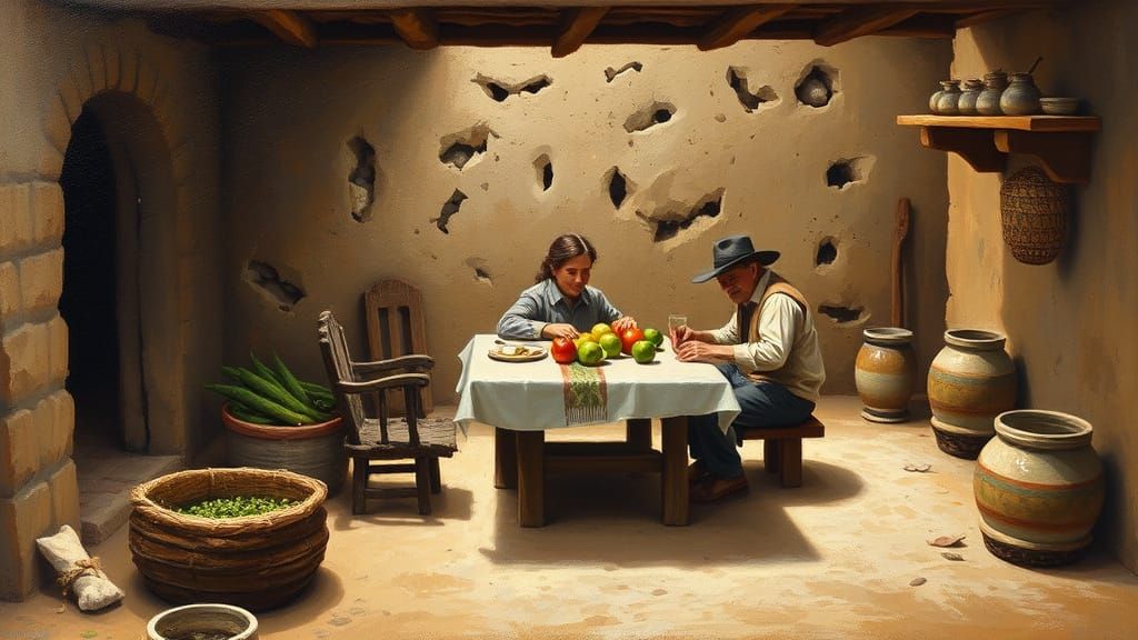 Rustic Mexican Countryside in Oil Painting