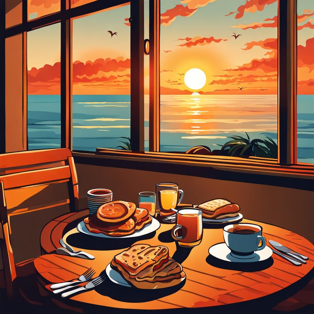 Breakfast Overlooking Ocean at Sunrise, Documentary Style