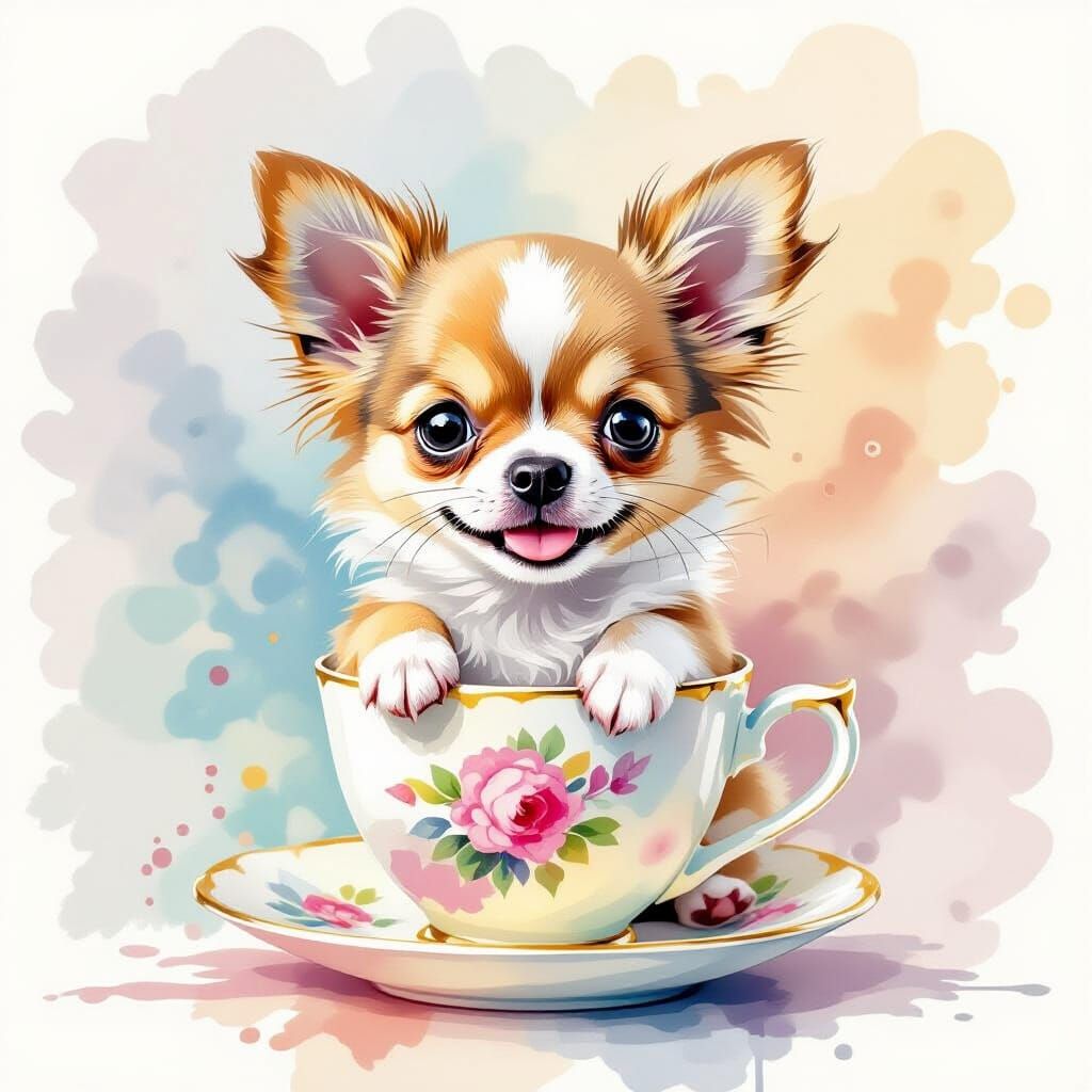 Teacup Chihuahua Puppy in Watercolour Style
