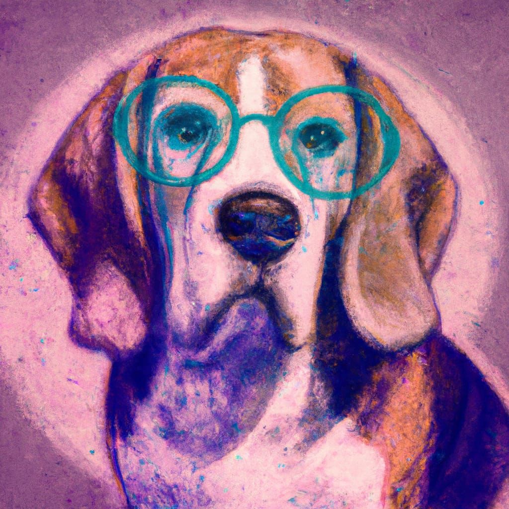 Crayon-Style Portrait of a Beagle in Glasses