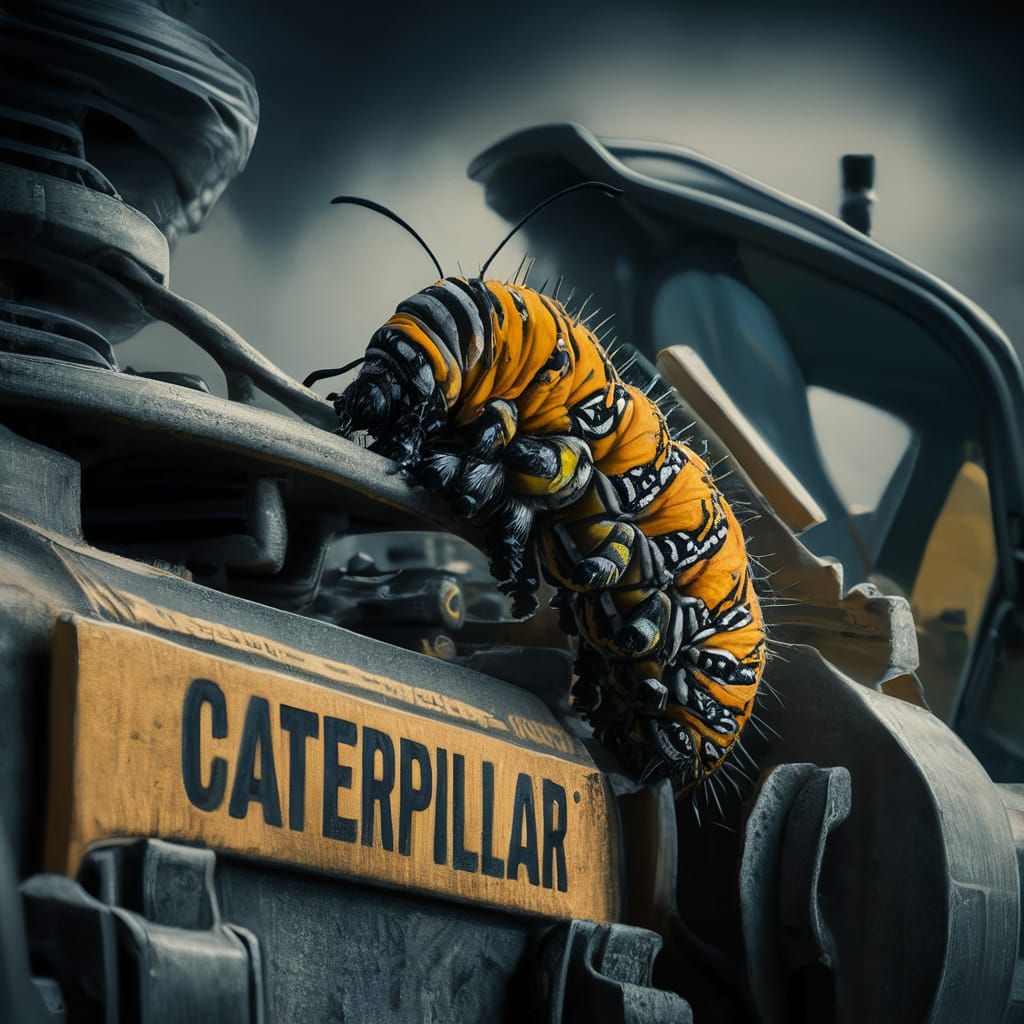 Hyperrealistic Monarch Caterpillar on Industrial Equipment
