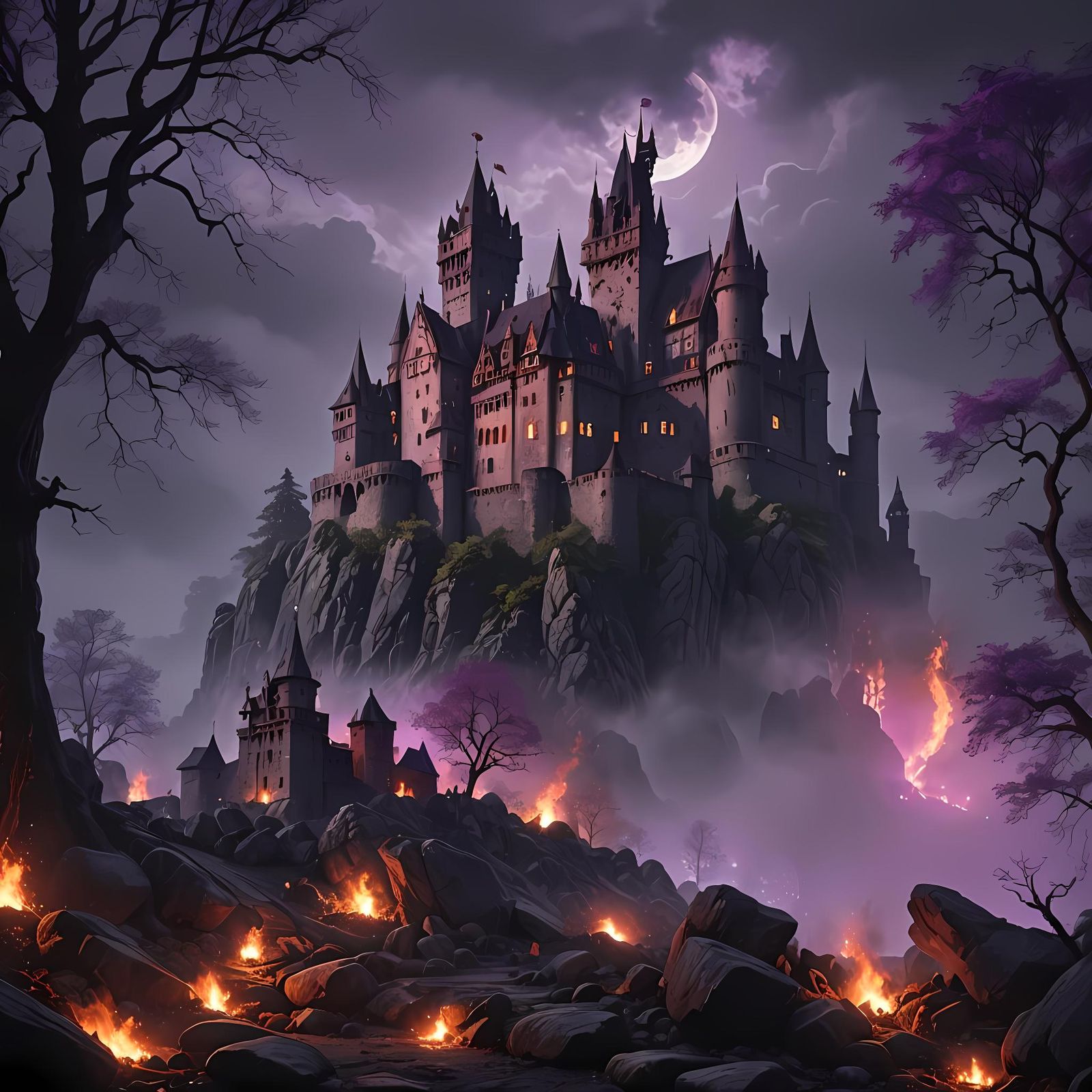 Dramatic Dracula Castle in Fantasy Concept Art Style