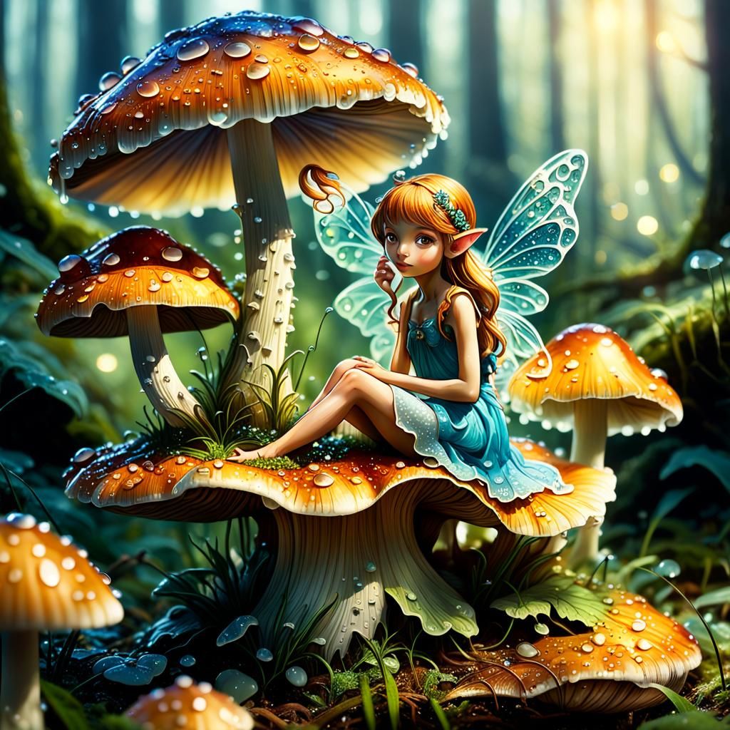 Fairy on Mushroom: Hyper-Detailed Macro Photography