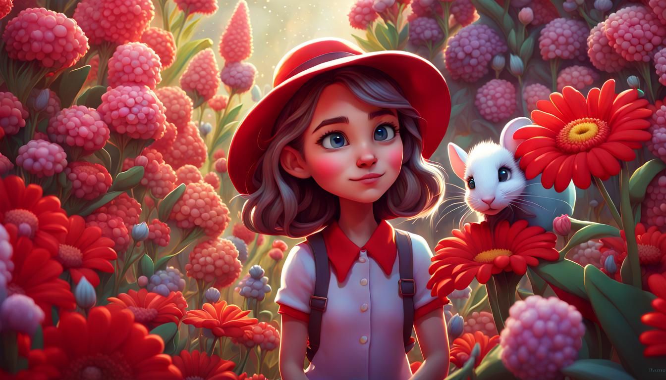 Cute Girl with Flowers in 3D Comic Art