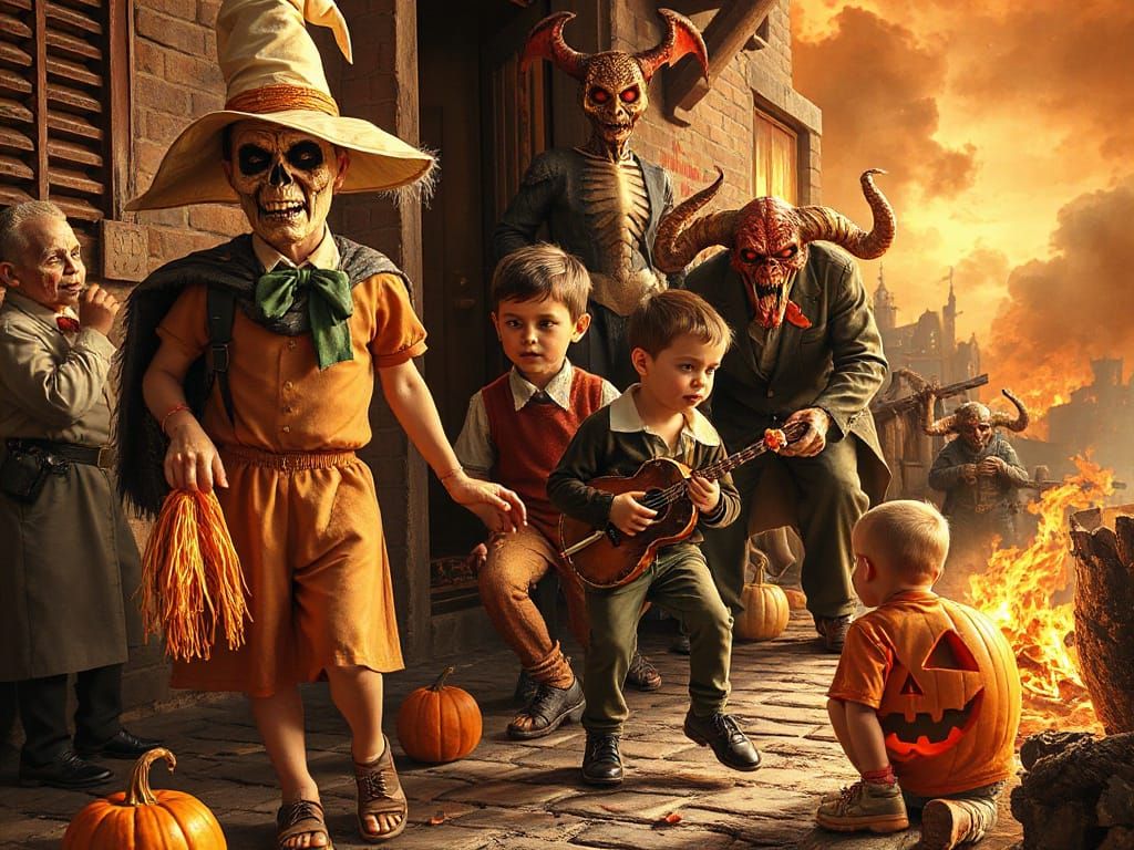 Damned Children Trick-or-Treating in Hell