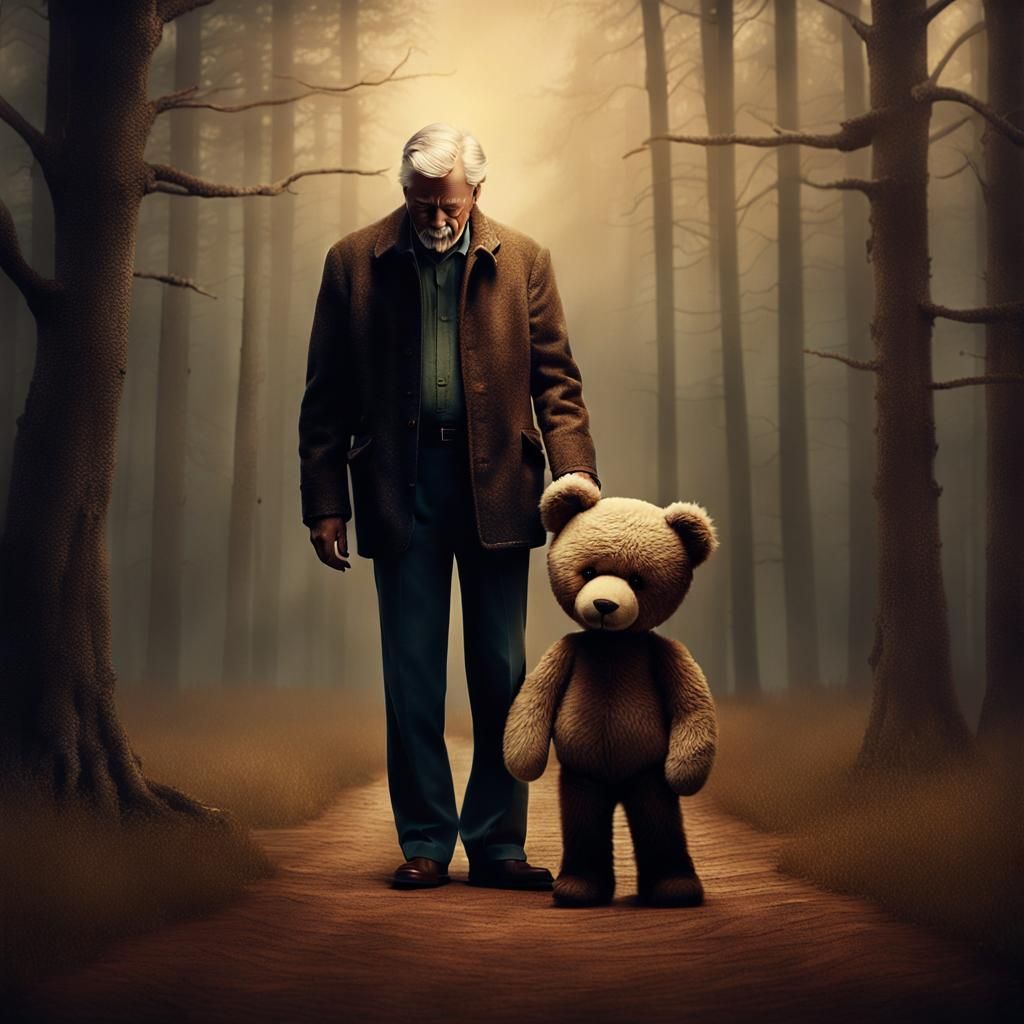 Touching Moment: Boy Offers Teddy Bear to Man