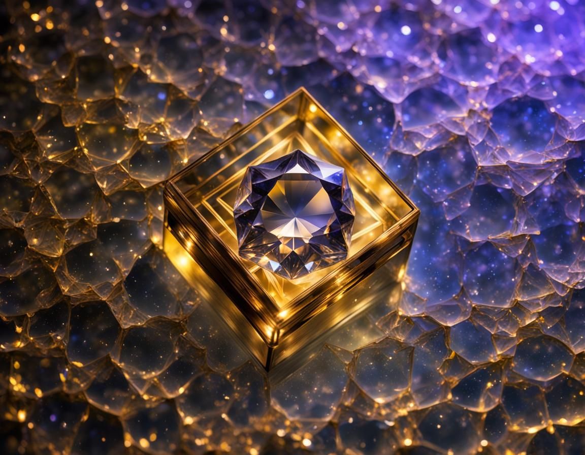Shiny Gem in Crystal Box Under Night Sky