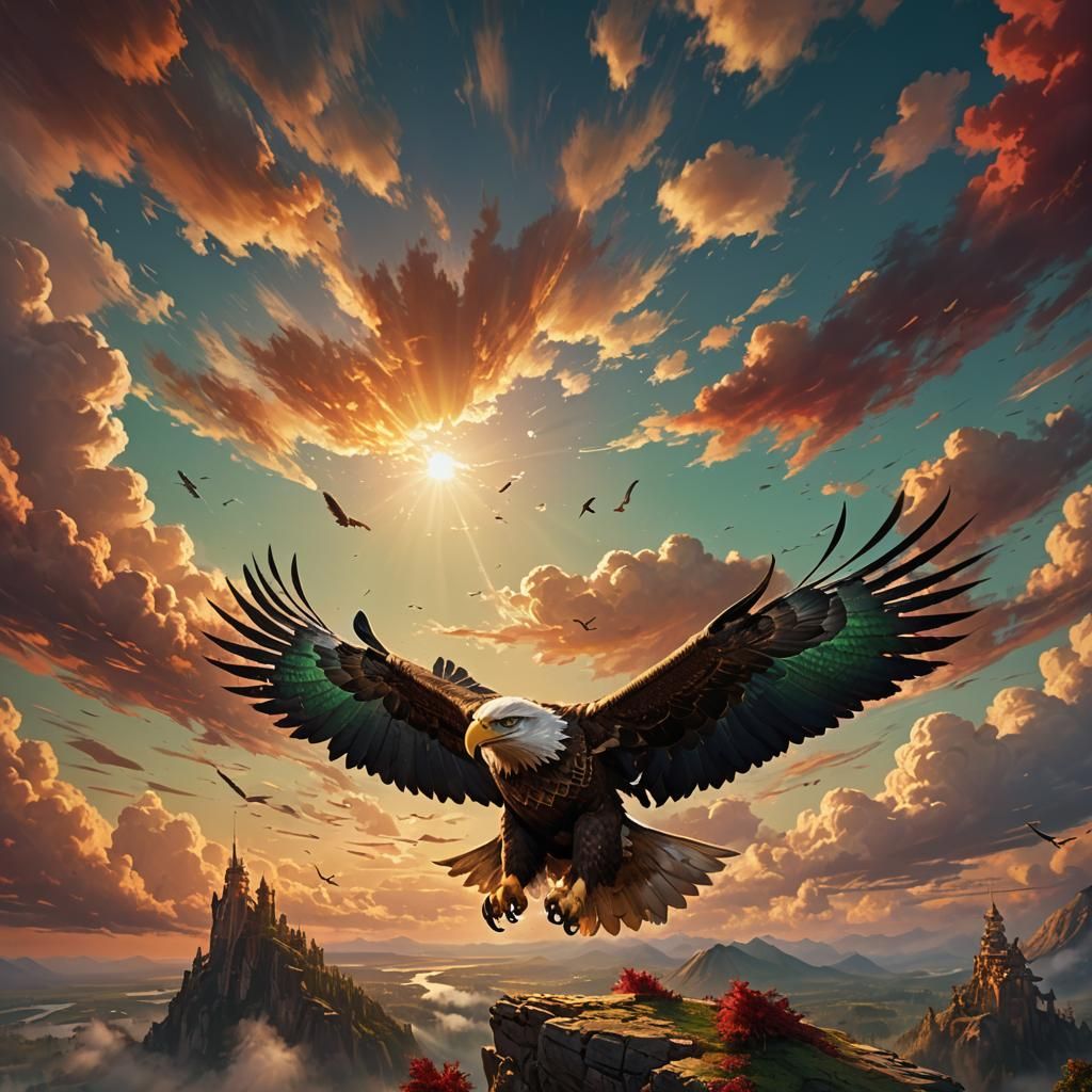 Majestic Eagle Soaring in Fantasy Sky