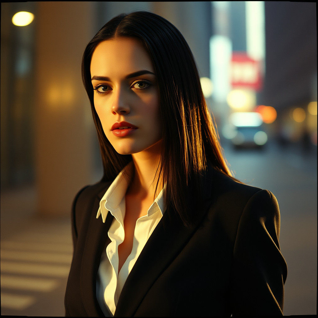 Captivating Woman in Business Suit, Cinematic Film Still