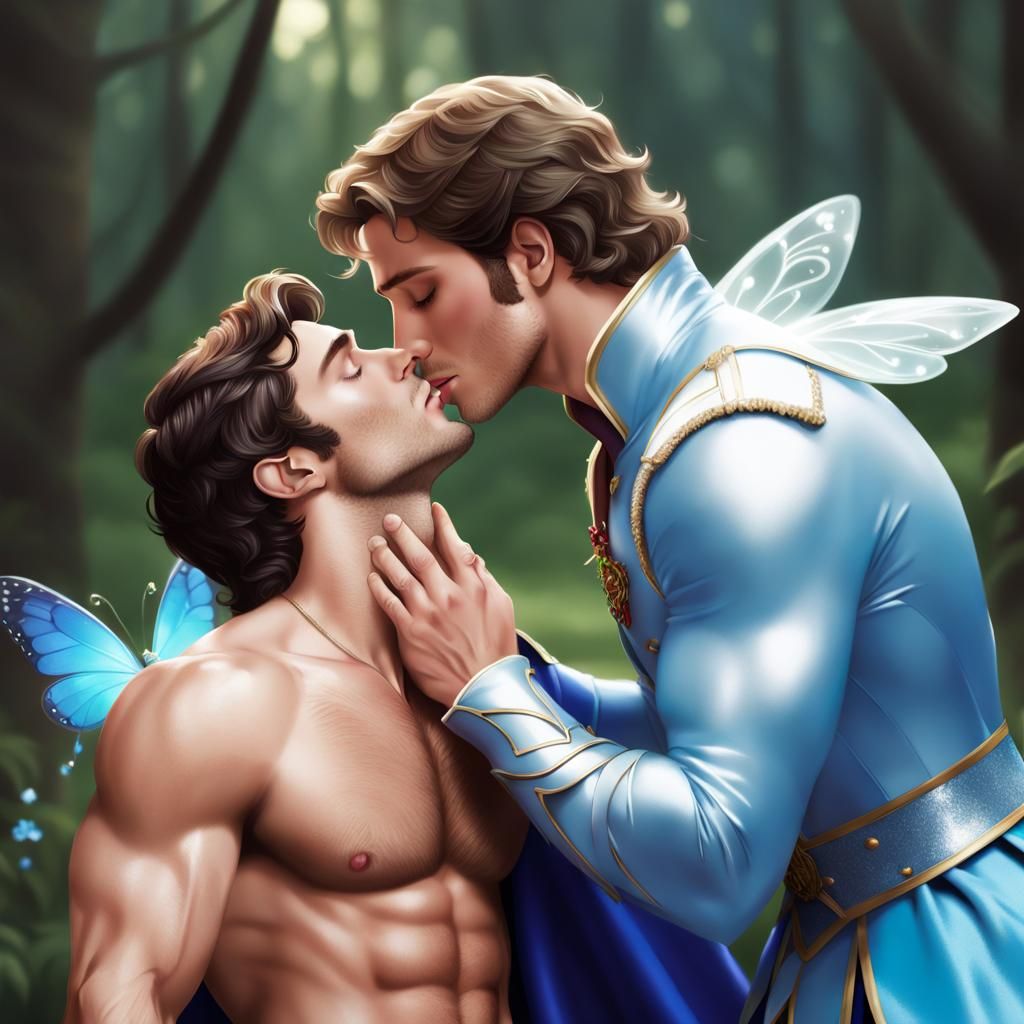 Shirtless Fairy Hunk Kisses Prince Charming