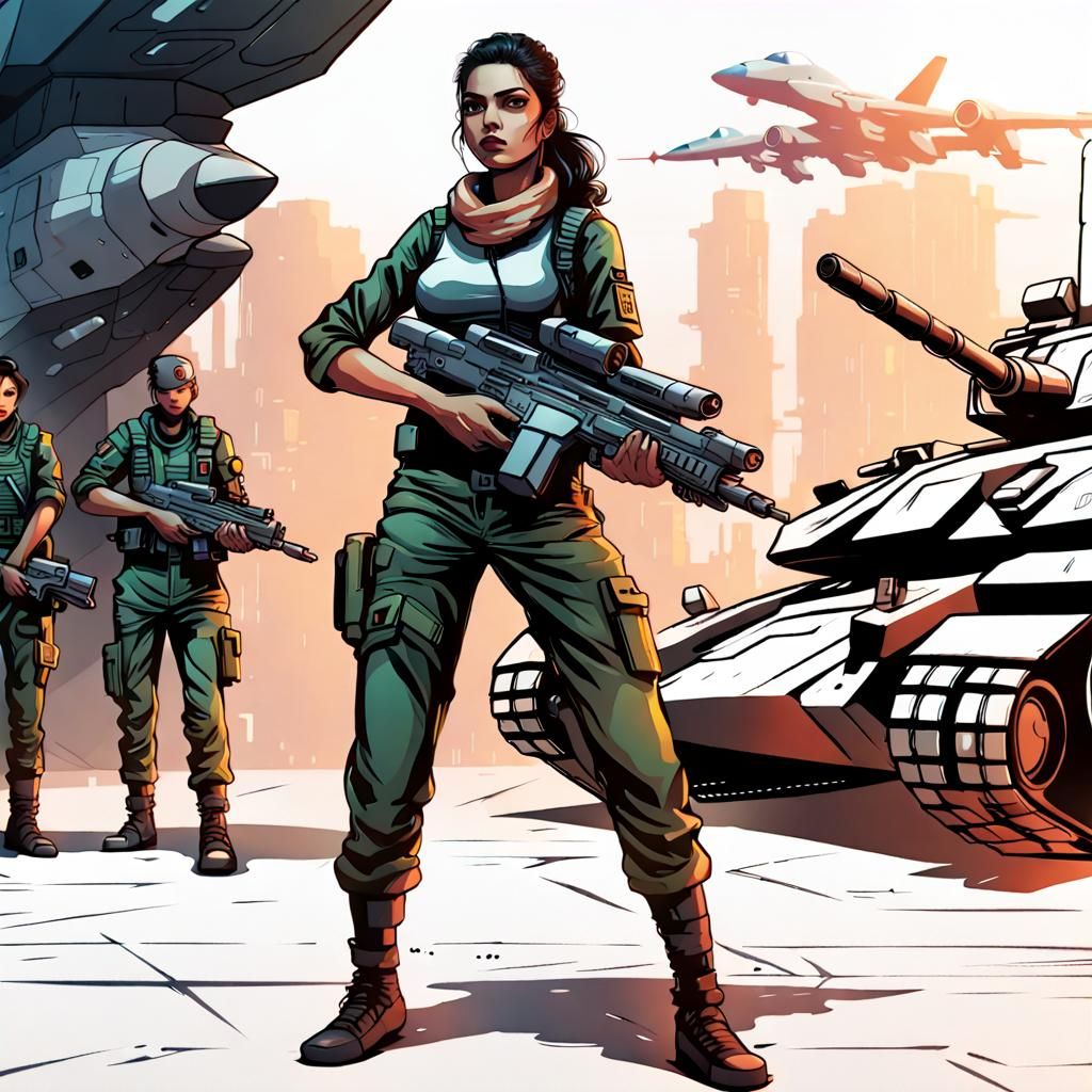 Cyberpunk Desi Soldier Leading Future Army