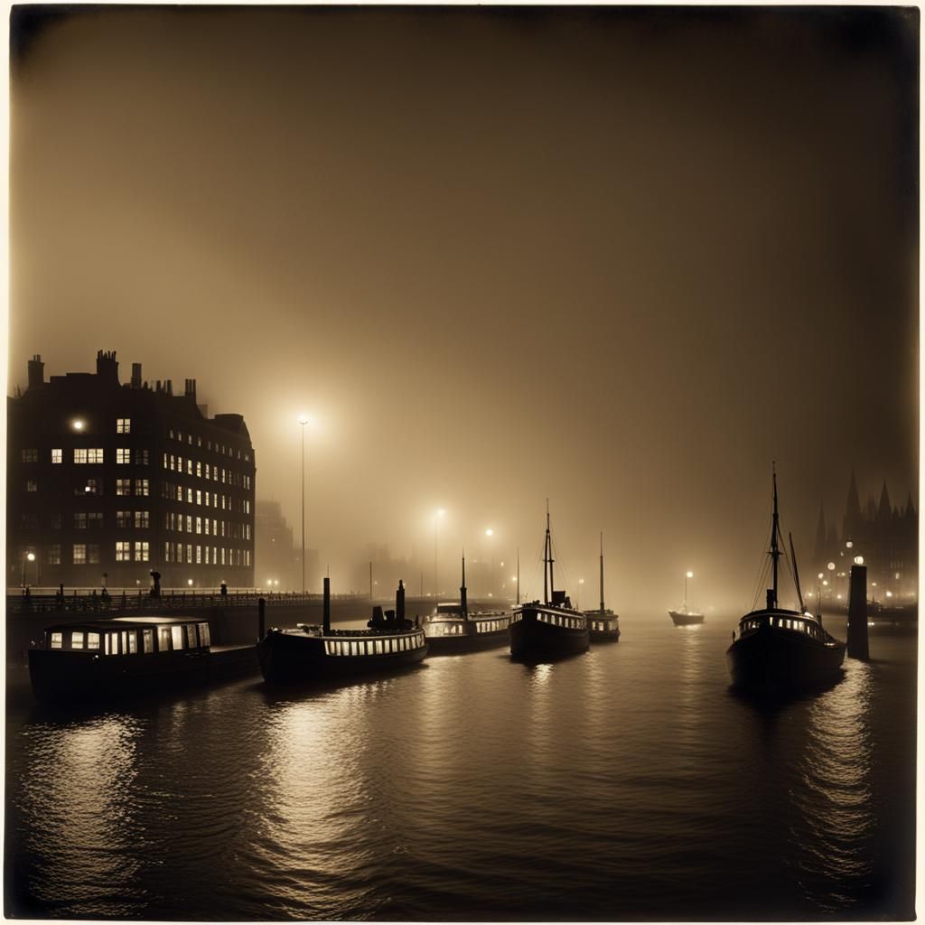 River Thames in 1920s London: Vintage Lith Print