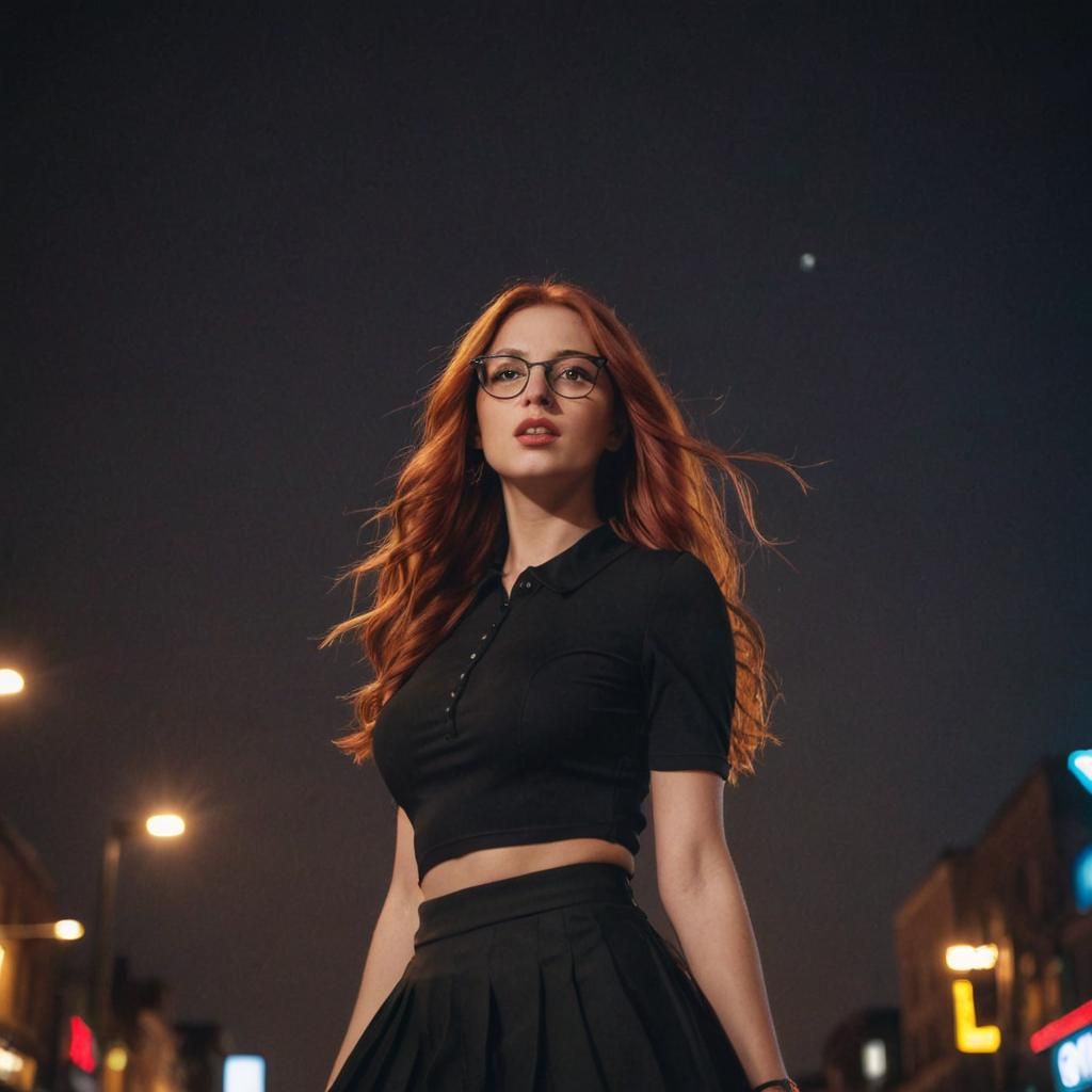 Neon Club Portrait of Woman with Red Hair