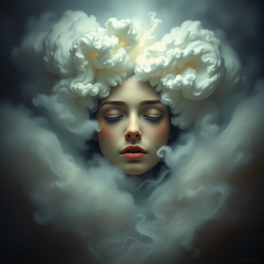 Serene Woman in Majestic Thunder Cloud