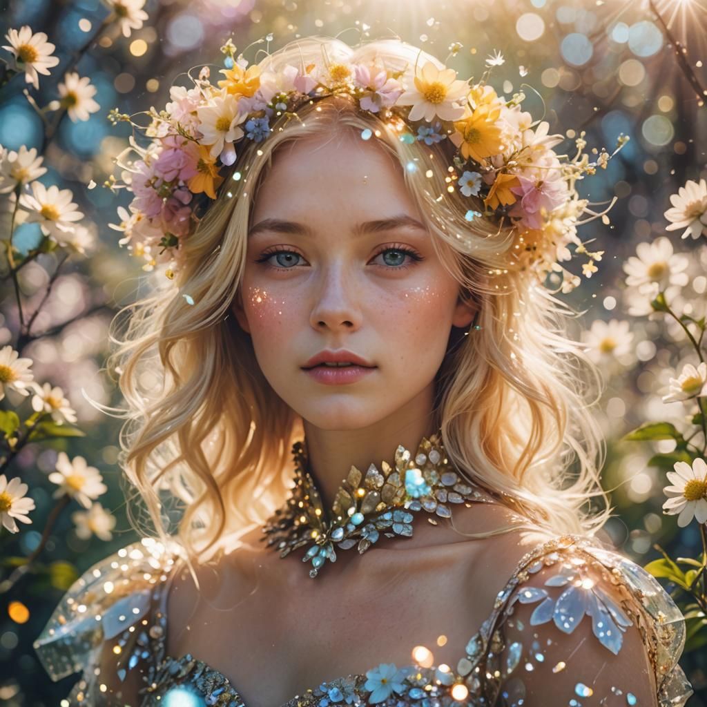 Glowing Spring Queen in Double Exposure Illustration