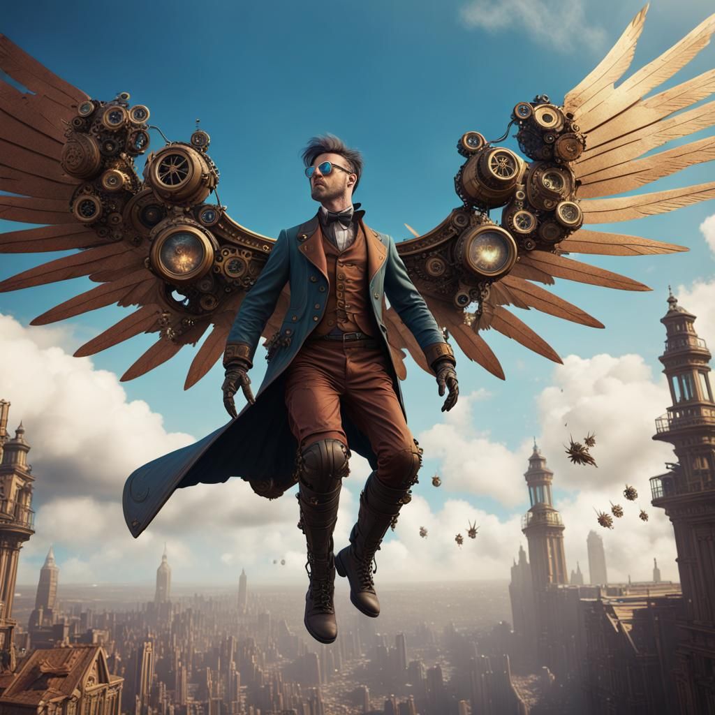 Steampunk Angel Descent: Fantasy Art