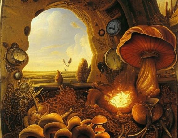 Wizards and Mushrooms: A Bruegel-esque Steampunk Scene