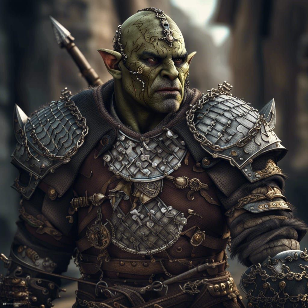 Orc Warrior in Cobbled Armor Digital Painting