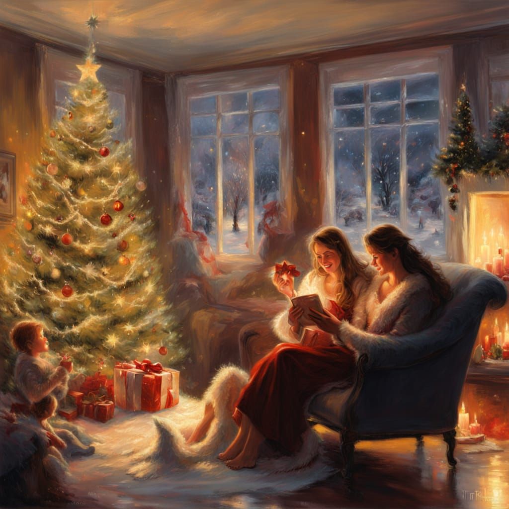 Christmas Eve Living Room Glow With Joyful People